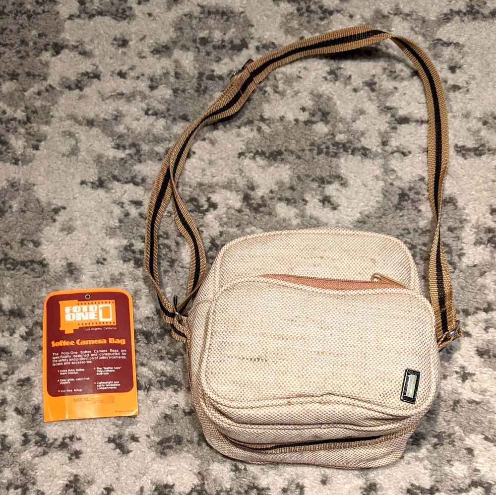 Vintage 70s Camera Bag  Canvas Weave Crem Foto One